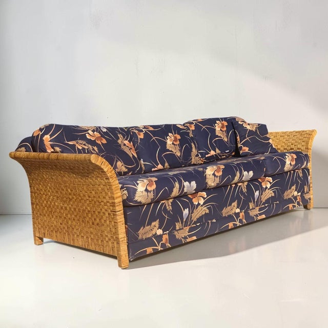 1980s Vintage Coastal Wicker Rattan Sofa For Sale - Image 4 of 10