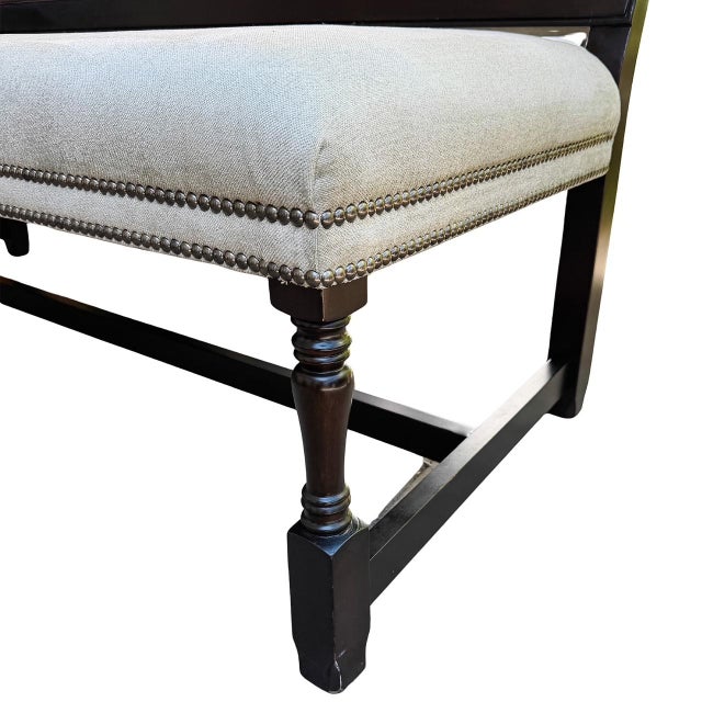 1980s French Provincial Style Ebonized & Caned High-Back Bench With Nailhead Trim For Sale - Image 14 of 18