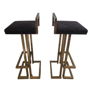 Brass Barstools in the style of Maison Jansen, 1975, Set of 2 For Sale
