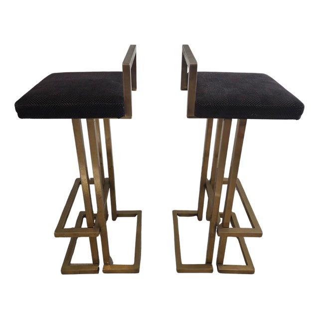 Brass Barstools in the style of Maison Jansen, 1975, Set of 2 For Sale