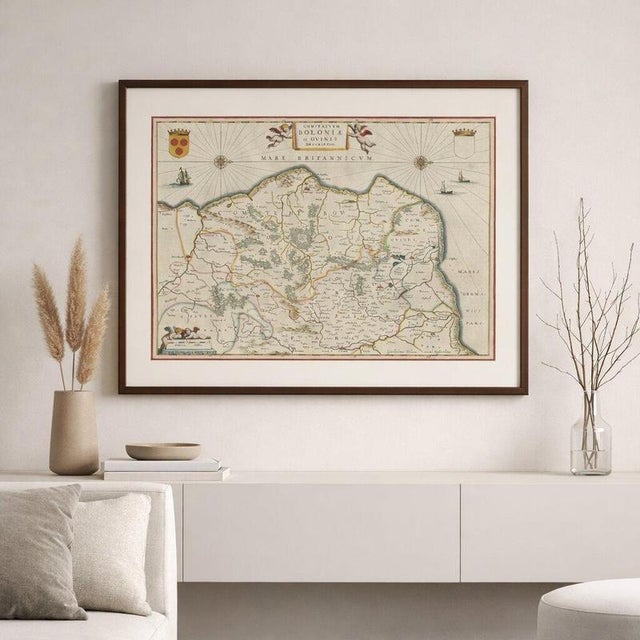 Golden Age Blaeu Map of Boulogne & Guînes, French Coast c.1642 A beautifully engraved and visually refined map of the...
