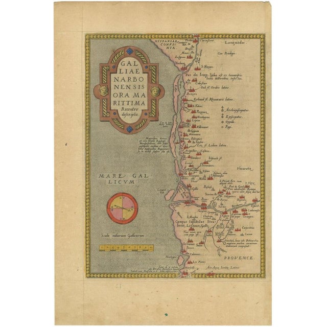 Ortelius Map of the Narbonne Coastal Region, 1580 For Sale - Image 6 of 6