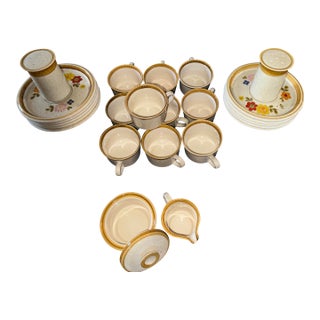 1970s Mid-Century Modern1 Mikasa Stone Manor Cup & Floribunda Saucer Set - 24 pcs For Sale