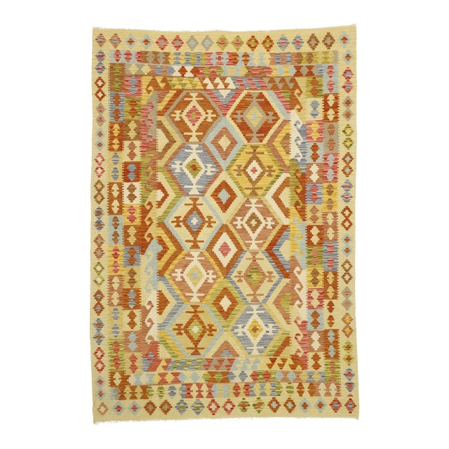 Mid 20th Century Vintage Afghan Kilim Rug - 6'10 X 9'9 For Sale