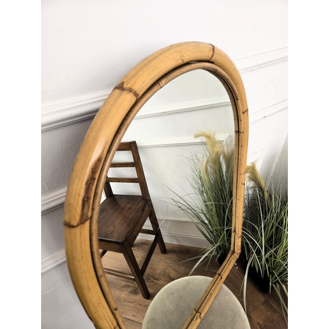 Vintage Italian Bamboo Rattan Wall Mirror, 1960s For Sale - Image 6 of 8