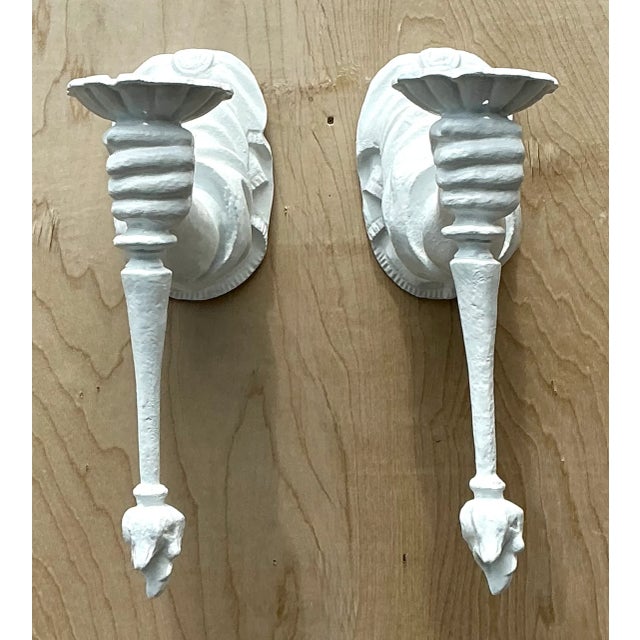 Vintage Plaster Decorative Wall Sconces - Pair For Sale - Image 9 of 12