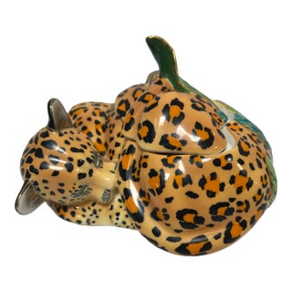 Lynn Chase Jaguar Jungle Covered Jar For Sale