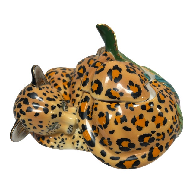 Lynn Chase Jaguar Jungle Covered Jar For Sale