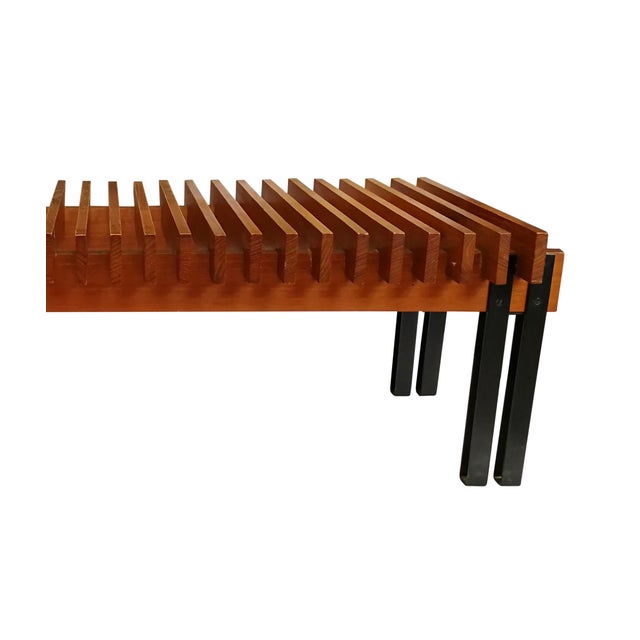 1960s Vintage Teak Bench in Lacquered Metal, Italy, 1960s For Sale - Image 5 of 6