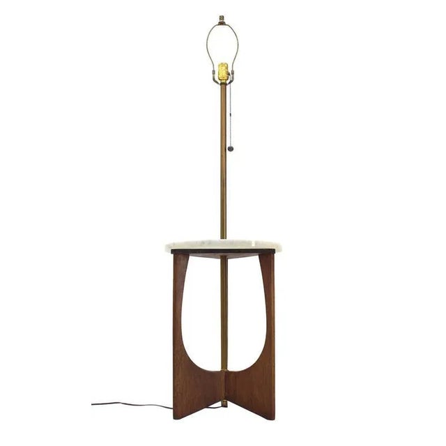 Brown Vintage Mid Century Walnut Base Marble-Top Table Lamp For Sale - Image 8 of 8