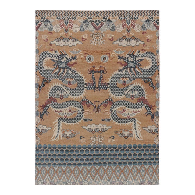 Contemporary Chinese Dragon Pictorial Distressed Wool Rug by Rug & Kilim, India For Sale