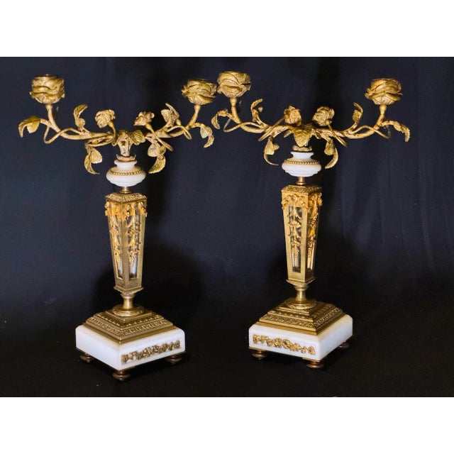 19th C French Louis XVI Bronze Crystal Clock Set 3Pc For Sale - Image 15 of 17