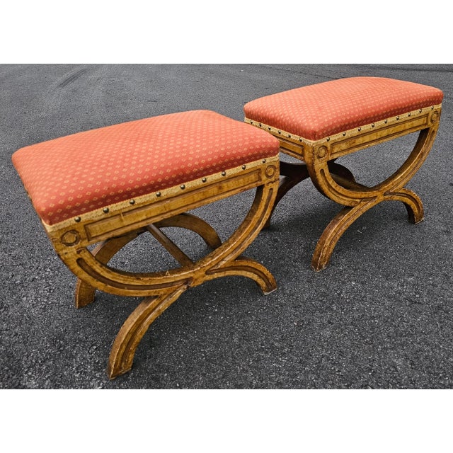 Pair of Early 19th Century Regency Giltwood Curule Stools For Sale - Image 4 of 9