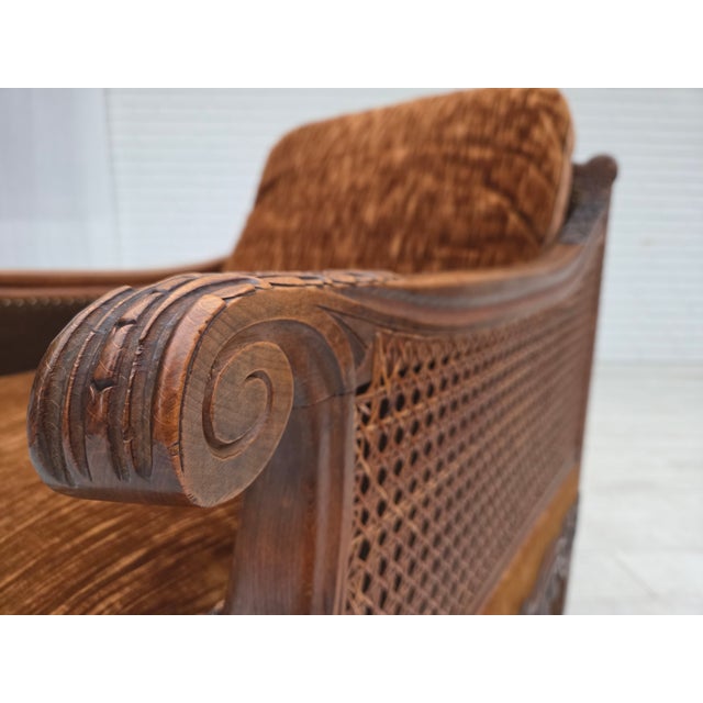 Danish Armchair in Velour and Carved Ash, 1930s For Sale - Image 9 of 18