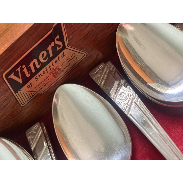 Modified Teak Coffee Table with Cutlery Set by Viners of Sheffield, Set of 44 For Sale - Image 13 of 18