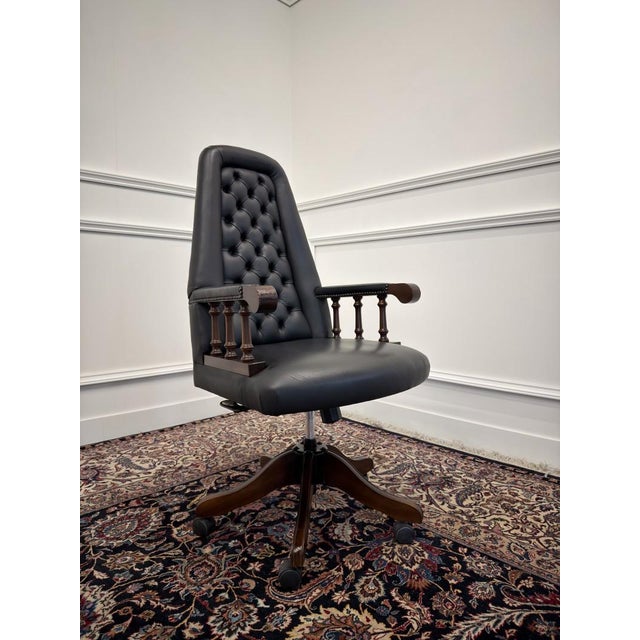 Black English Chesterfield Desk Chair in Black For Sale - Image 8 of 9