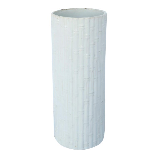 Italian White Ceramic Bamboo Umbrella Stand For Sale