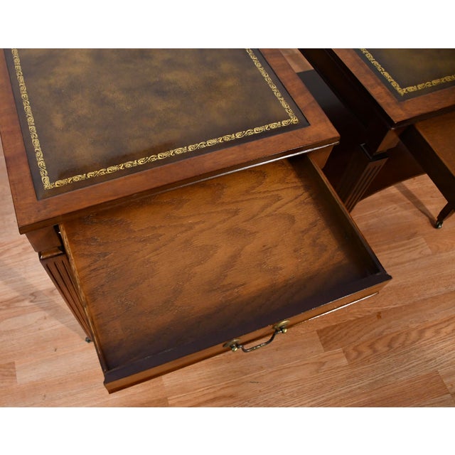 1930s Regency Style Mahogany & Leather Top Pair of Side Tables / End Tables For Sale - Image 10 of 16