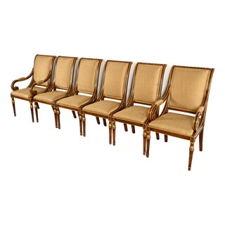 Karges French Regency Louis XVI Carved Walnut and Gold Gilt Dining Chairs | Set of Six For Sale