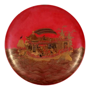 Large Japanese Lacquer Plate with Elaborate Maki-e Design by Kajikawa