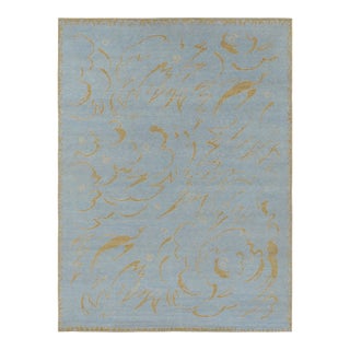 Rug & Kilim’s French Art Deco Style Rug in Blue With Gold Geometric Patterns For Sale