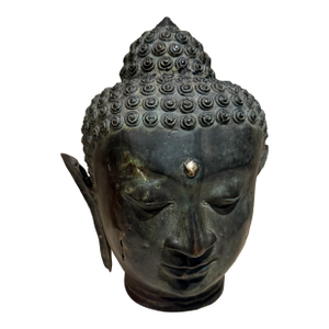 Vintage Bronze Buddah Bust Head Sculpture Verdigris Patina Tete De Femme
