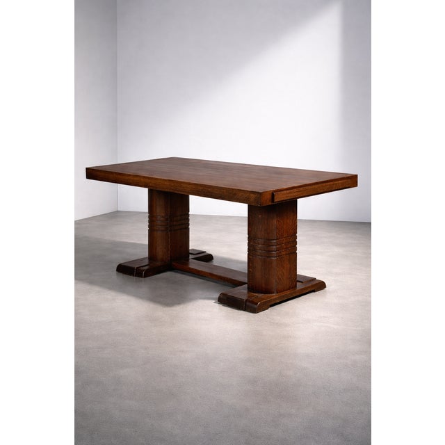 French Art Deco Oak Table by Charles Dudouyt, 1940 For Sale - Image 3 of 5