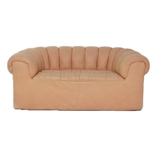 Mid 20th Century Leather Channel Back Loveseat For Sale