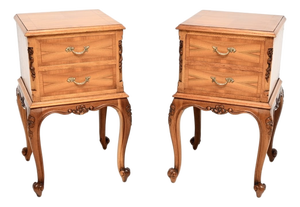 Antique French Figured Walnut Bedside Chests, 1930, Set of 2