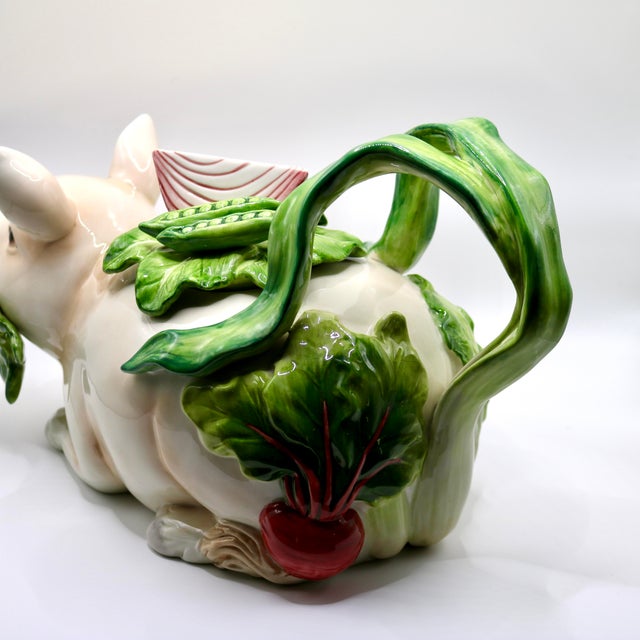 Early 21st Century Vintage Fitz & Floyd "French Market" Ceramic Pig Teapot – Whimsical Country Majolica Style For Sale - Image 5 of 14