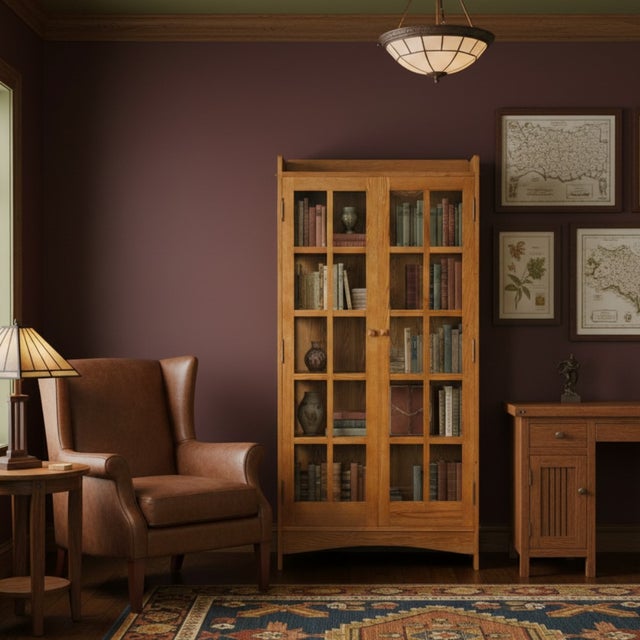 Mission Oak Display China Cabinet / Bookcase - Michael's Cherry - 39"w For Sale In Chicago - Image 6 of 10