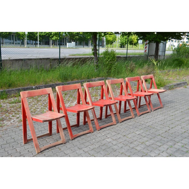 Mid-Century Folding Chairs in Red Beech, Set of 6 For Sale - Image 3 of 18