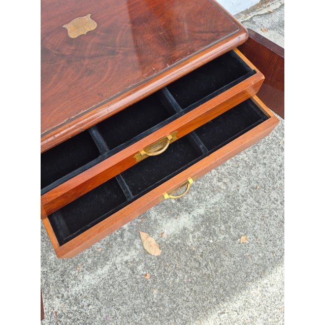 Handsome 19th Century English Stand with silver chest crafted in Mahogany with a brass plaque and two felt lined drawers...
