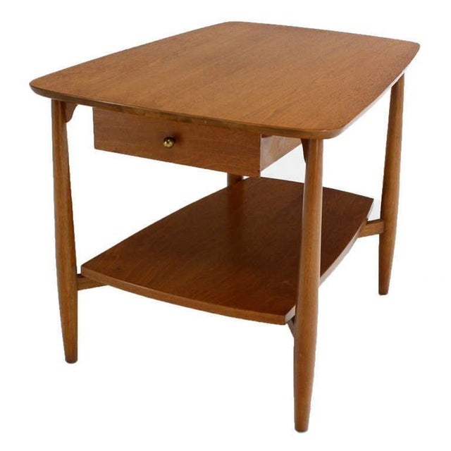 John Stuart Mid-Century Modern Two Tier One Drawer Walnut End Side Table by John Stuart MINT For Sale - Image 4 of 9