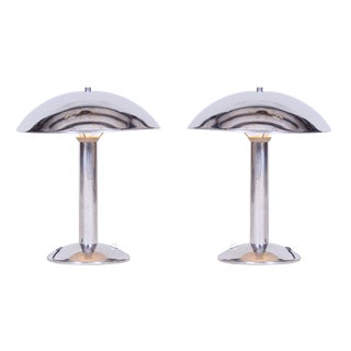 Art Deco Table Lamps in Chrome-Plated Steel, Czech, 1930s, Set of 2 For Sale