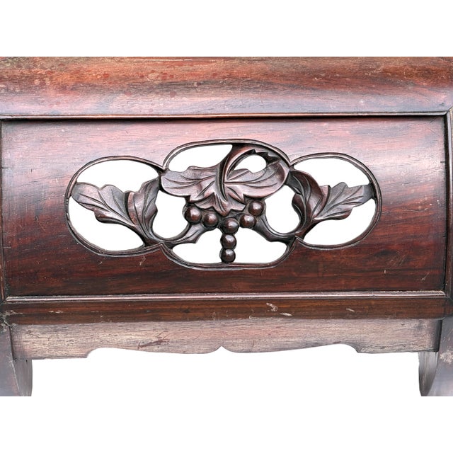 Dark Brown Flower Motif Apron Scroll Leg Low Kang Coffee Table For Sale - Image 10 of 10
