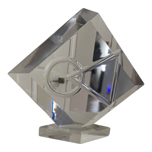 Vintage Postmodern Large Shlomi Haziza Acrylic "Black Diamond" Prism Sculpture For Sale