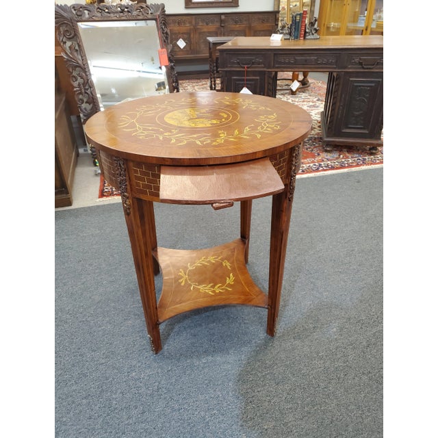 Vintage Round Inlaid Occasional / Side Table For Sale In Houston - Image 6 of 13