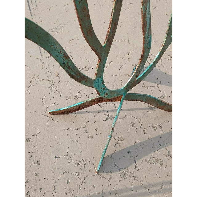 Vintage 7 Arm Brutalist Candelabra Hand-Forged Iron and Copper With Verdigris, a Pair For Sale - Image 11 of 15