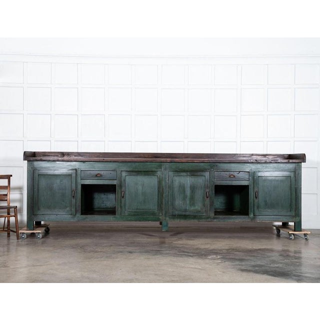 French Painted Pine Work Table Island, 1900 For Sale - Image 4 of 18