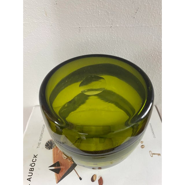 1990s Studio Art Glass Hand Blown Vase in Olive Green For Sale - Image 4 of 7