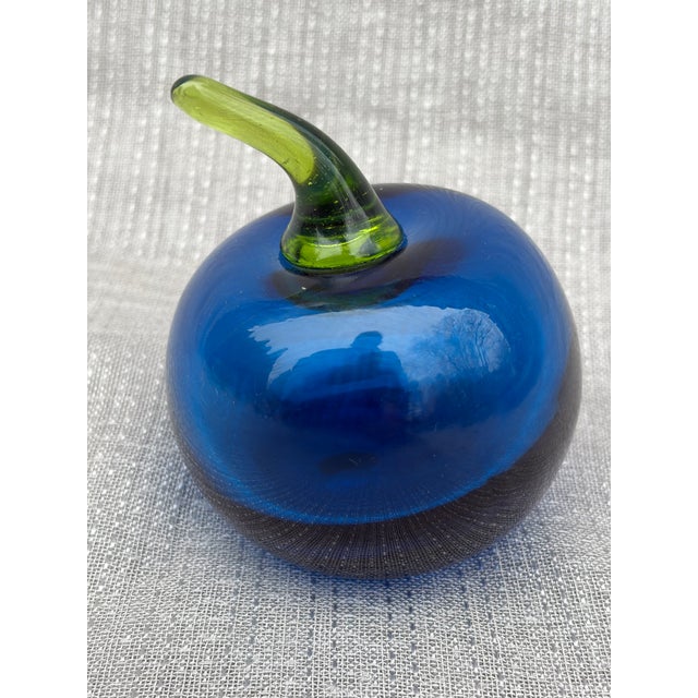 Boho Chic Vintage Blue Glass Tomato Paper Weight For Sale - Image 3 of 11