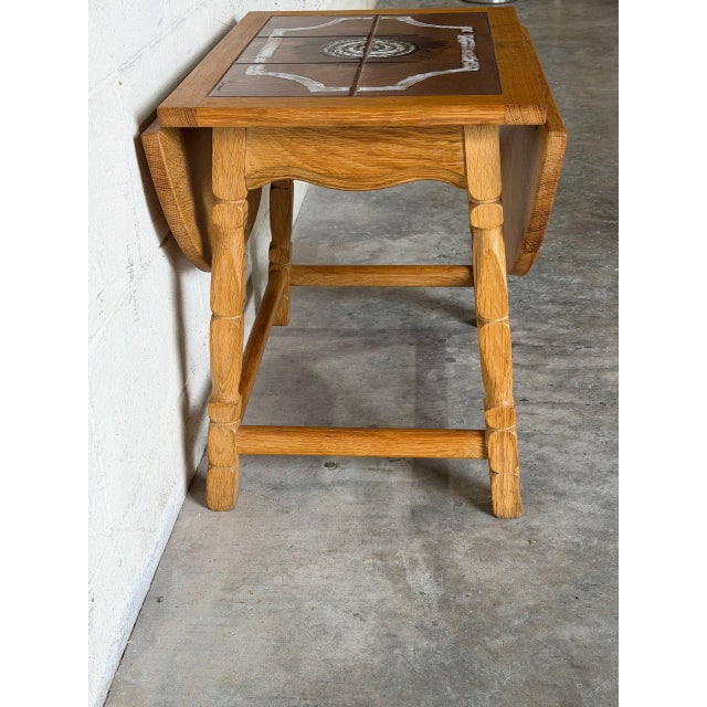 Wood Oak Tile Top Drop-Leaf Folding End Table Danish Mid-Century Modern 1970s For Sale - Image 7 of 10