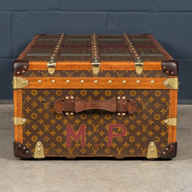 Metal Antique Steamer Trunk in Monogram Canvas from Louis Vuitton, France, 1920s For Sale - Image 7 of 18