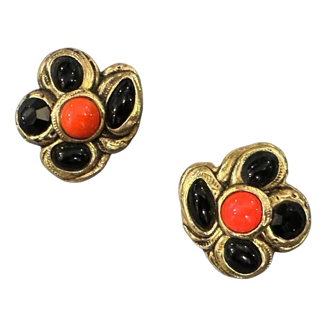 1980s Costume Jewelry Gilt Metal and Enamel Italian Earrings For Sale