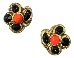 1980s Costume Jewelry Gilt Metal and Enamel Italian Earrings