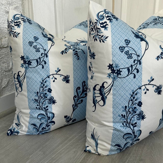 Schumacher Schumacher Bagatelle Bleu Marine Down Pillows - a Pair For Sale - Image 4 of 5