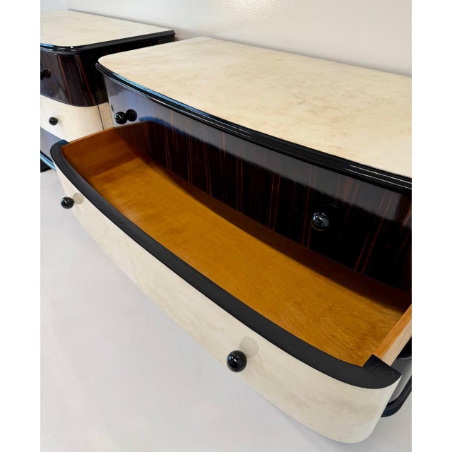 Twin Parchment and Exotic Wood Dressers, 1940s, Set of 2 For Sale - Image 16 of 17