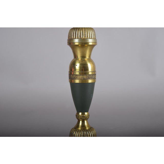 Vintage Brass Candlestick Table Lamp with Green Accent, 1950s For Sale - Image 9 of 14