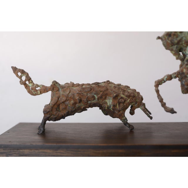 Bronze Mid Century Brutalist Bronze Picador & Bull Sculpture For Sale - Image 8 of 11